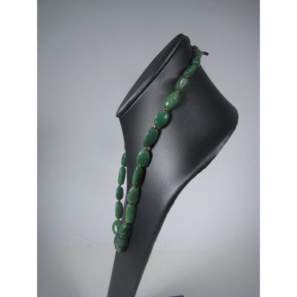 Vintage Green Aventurine Stone Beaded Necklace 23 Inch Brass Bead Jewelry - Picture 8 of 10